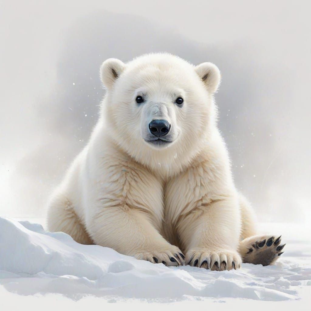 Charming Watercolor Polar Bear Cub on Snowy Drift