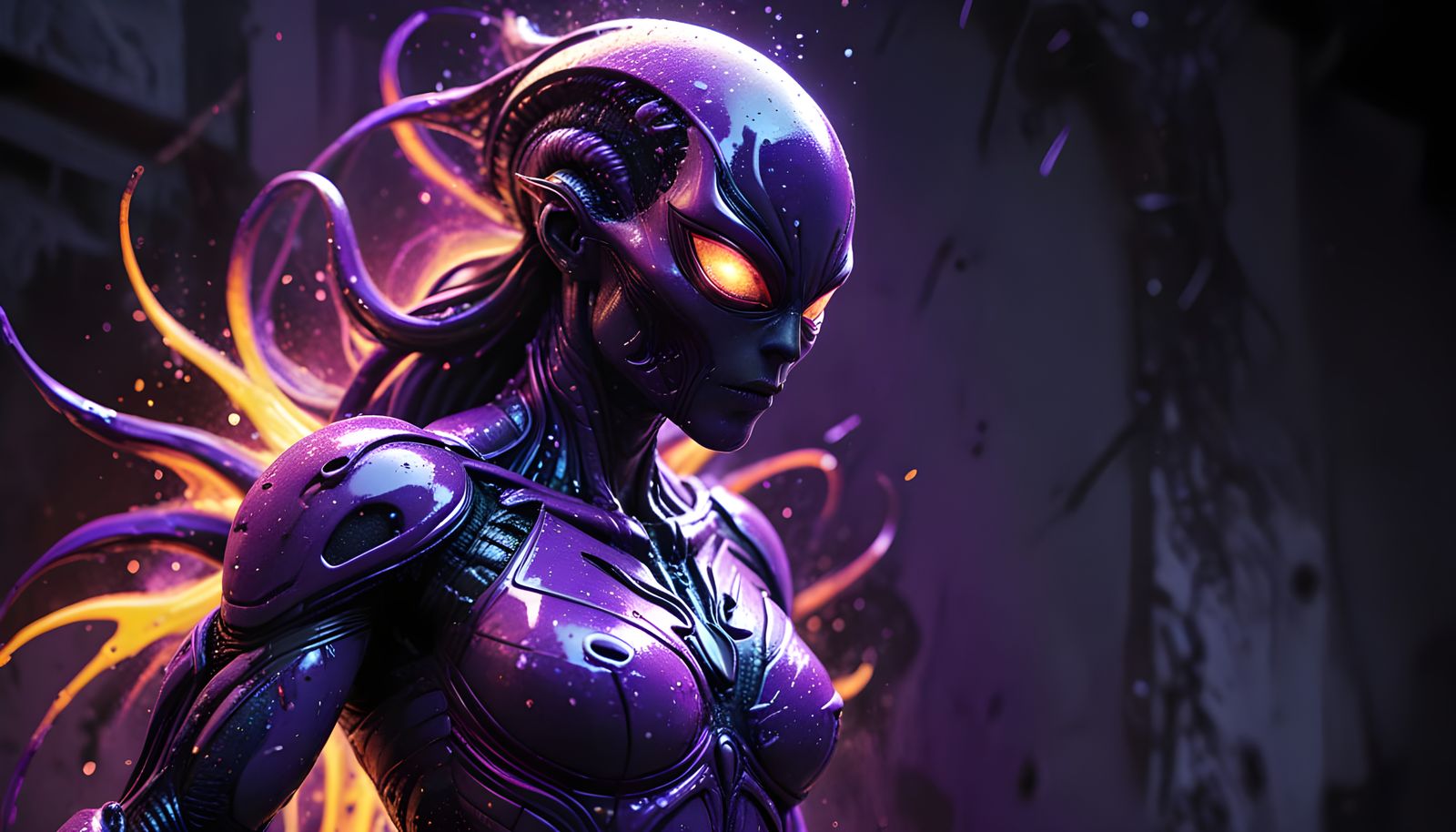 Purple Alien Superhero in Graffiti Art Style
