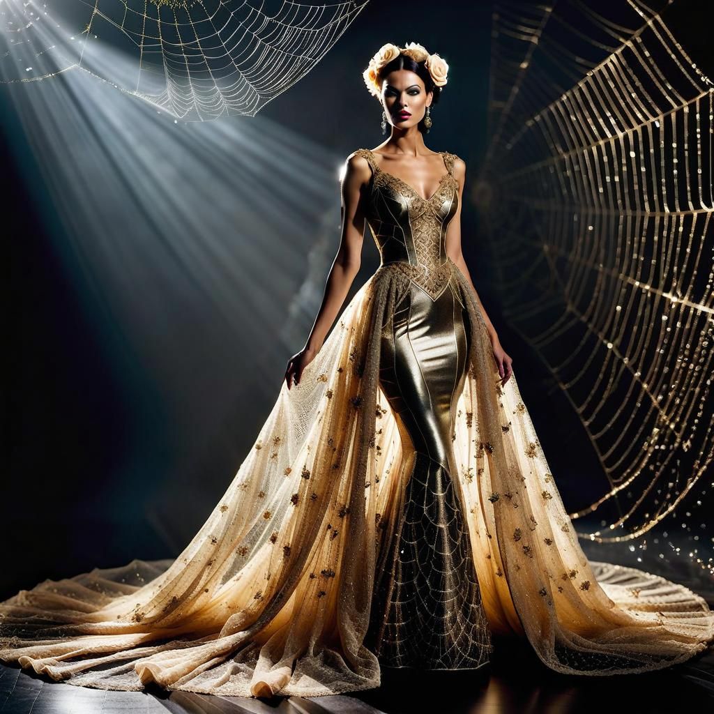 Model in Spiderweb Dress with Gold Filigree