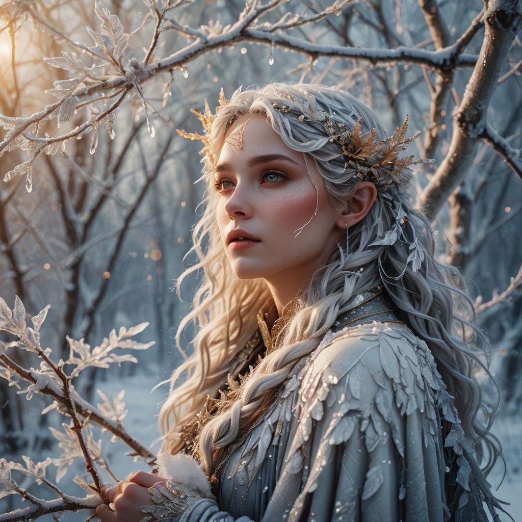 Winter Fae Portrait in Fantasy Realism Style