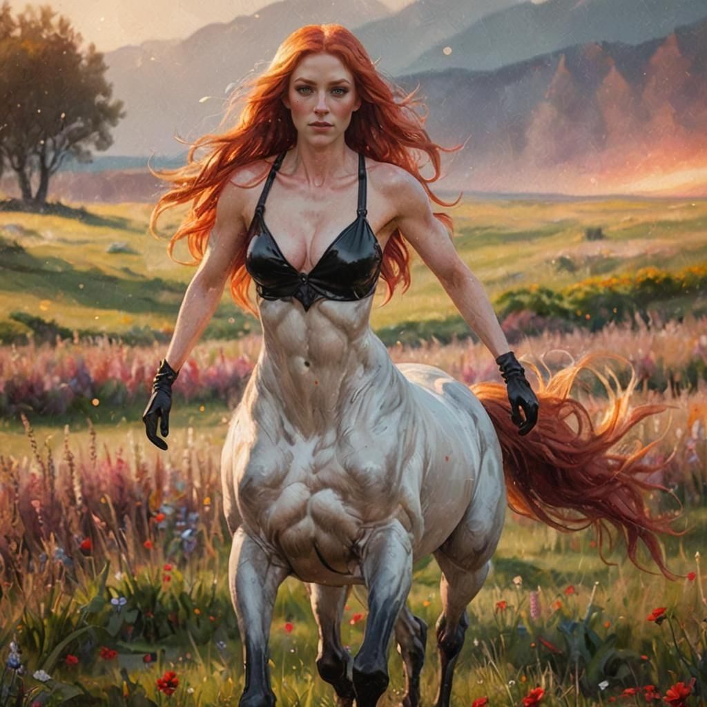Galloping Female Centaur in a Meadow