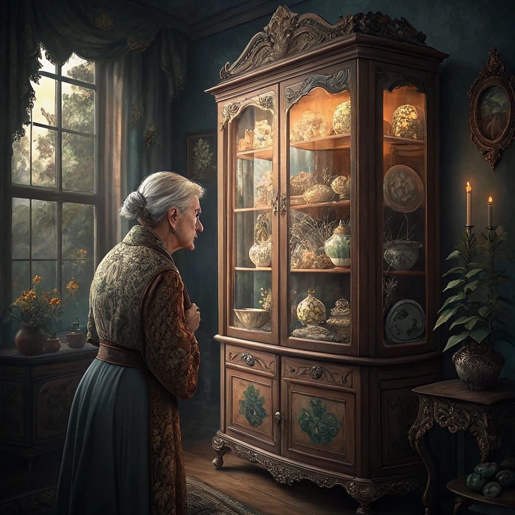 Stunning Maximalist China Cabinet Digital Art