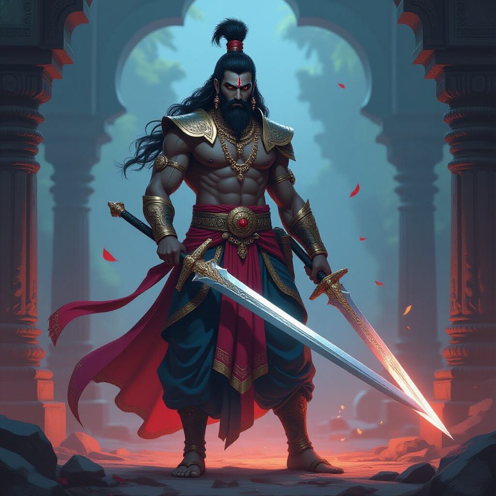 Hindu Paladin with Longsword in Fantasy Art Style