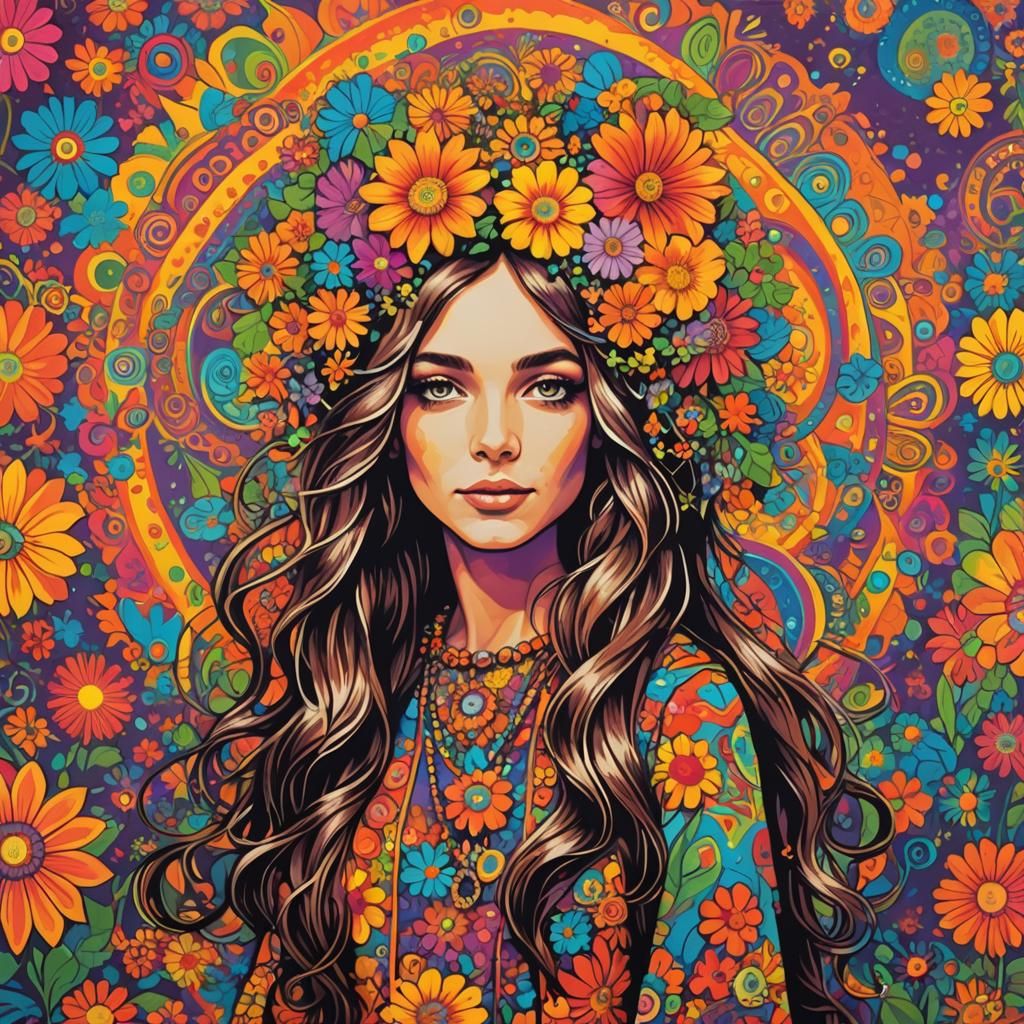Psychedelic Flower Child Portrait