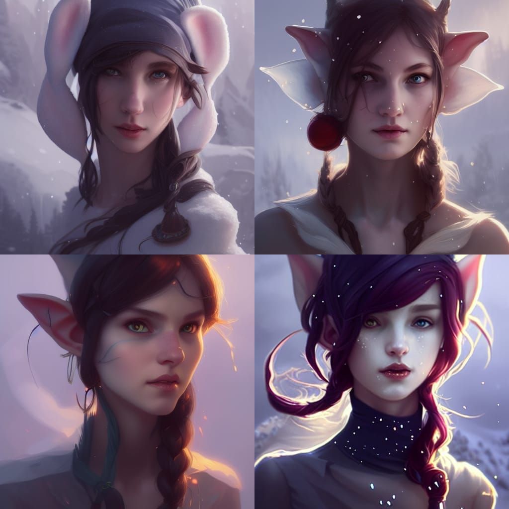 Snow Elf Portrait in Hyperdetailed Fantasy Art Style