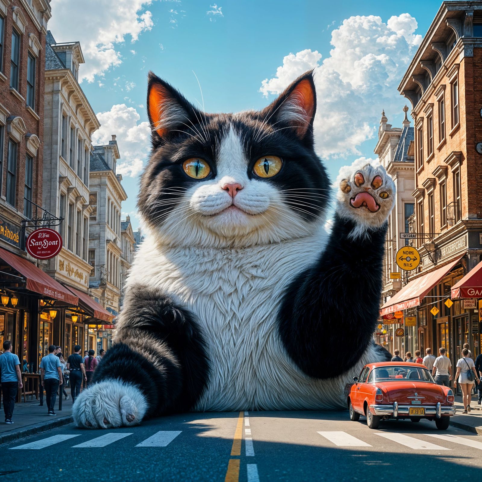 Humorous Giant Cat Blocks Street