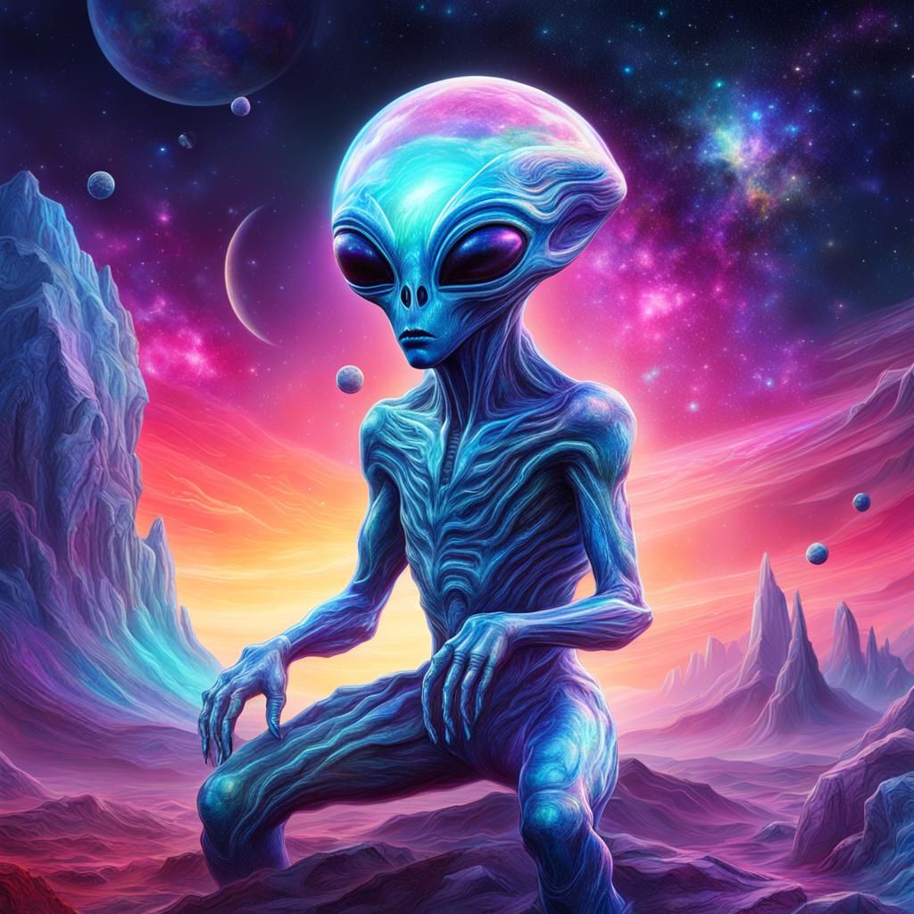 Translucent Alien on Planet in Astral Cosmic Style