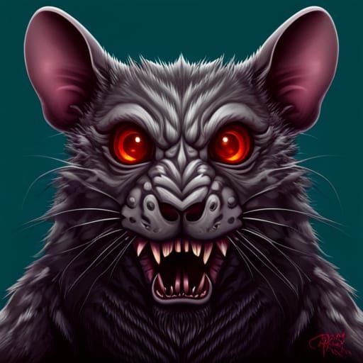 Fearsome Gray Wererat with Red Eyes: Fantasy Art