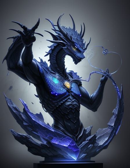 Lapis Lazuli Dragon Sculpture with Heart and Face in Surreal...