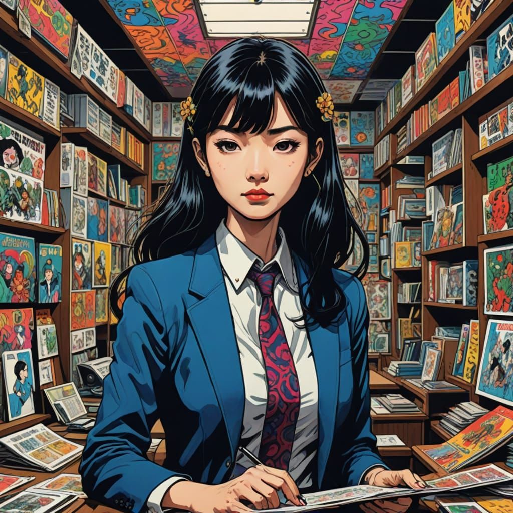 underground comix shin hanga psychedelic art office lady