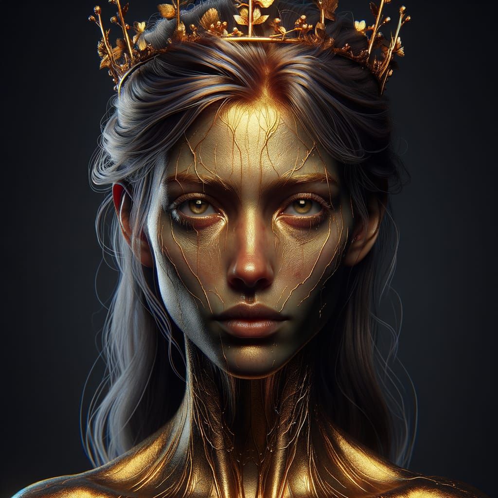 Golden Veined Woman with Crown, Art Nouveau Style