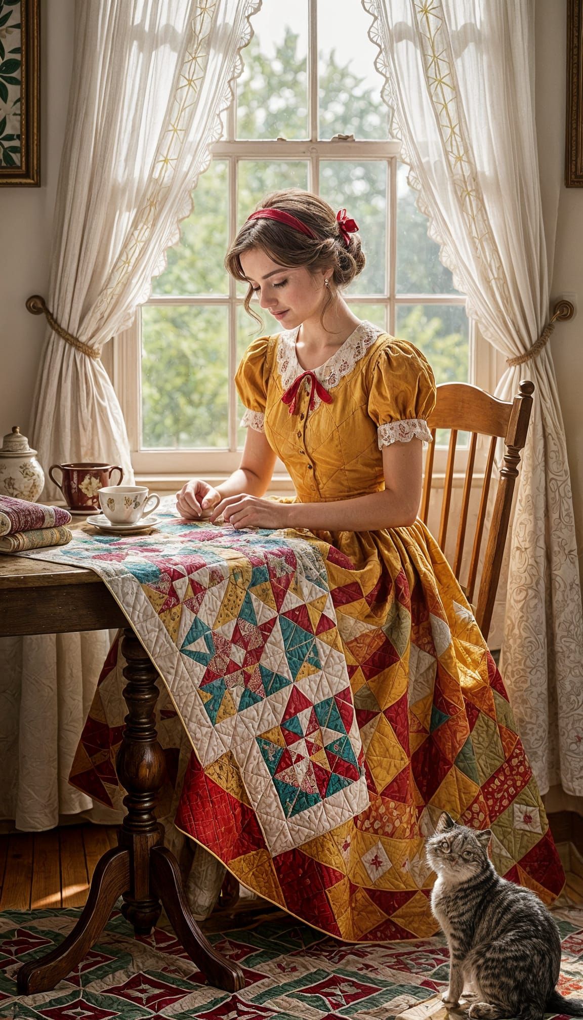 Tradwife Hand-Stitching Quilt in Sunlight