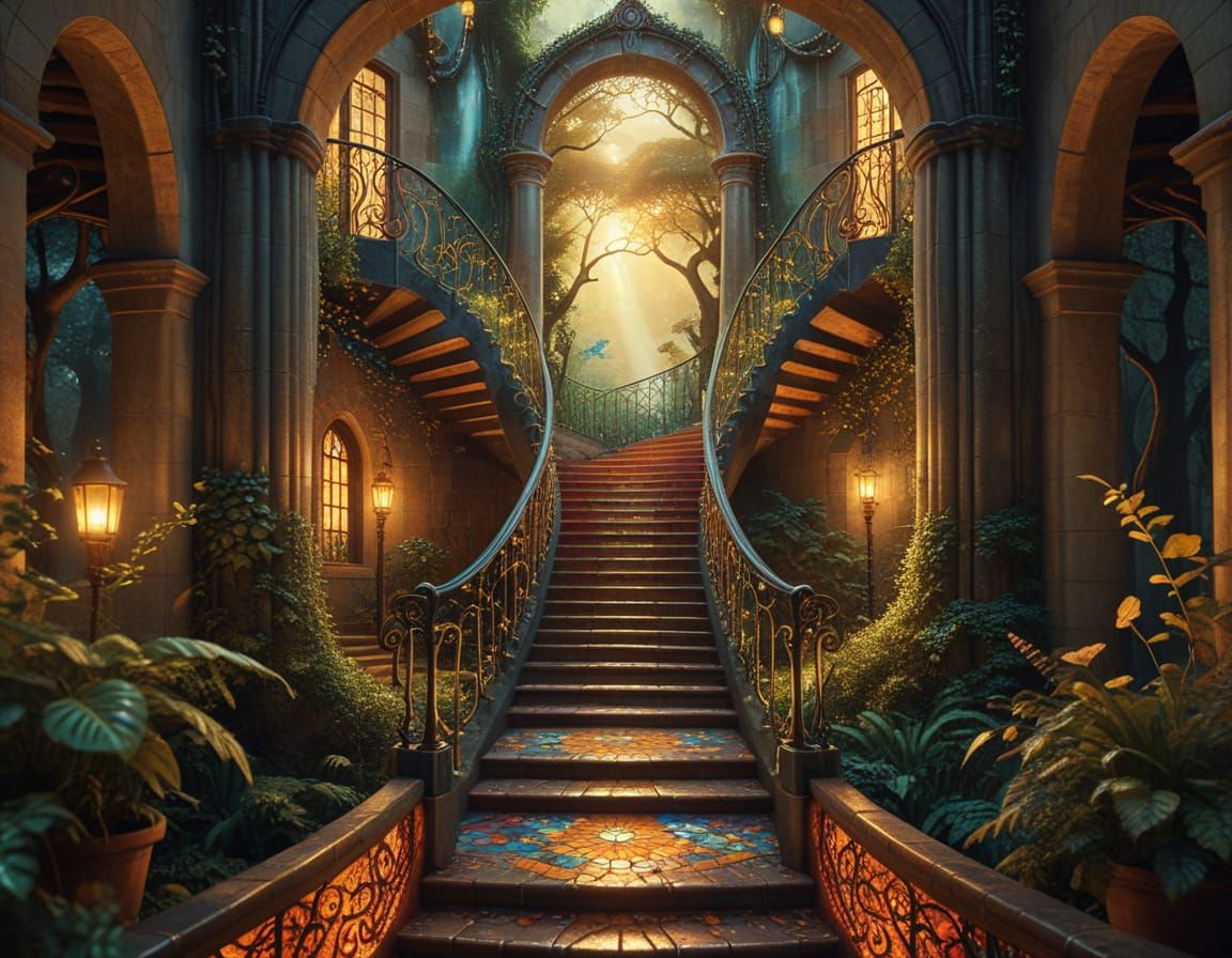 Magical Staircase in an Enchanted Forest