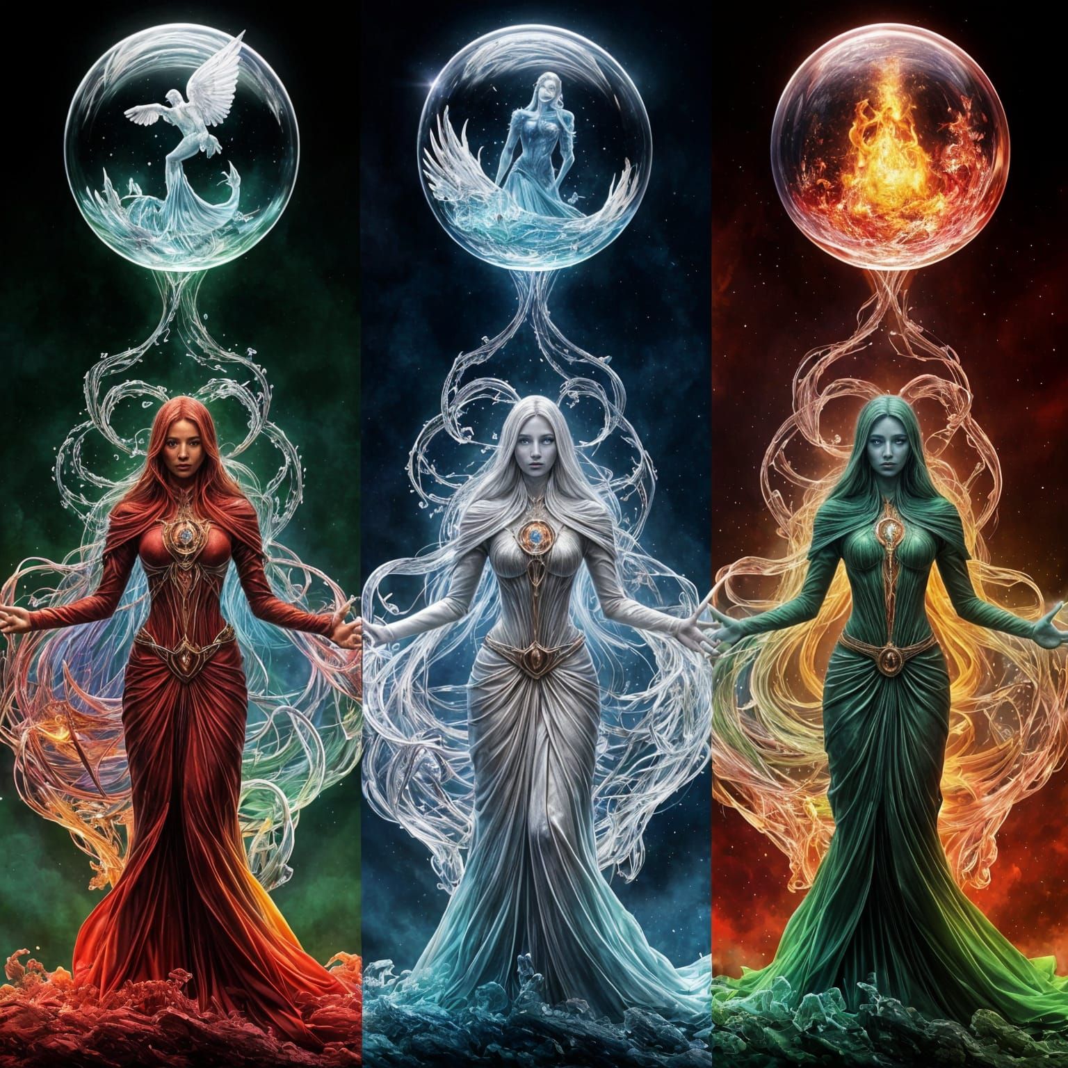 Elemental Spirits in Crystal Orbs: HDR 3D Rendering