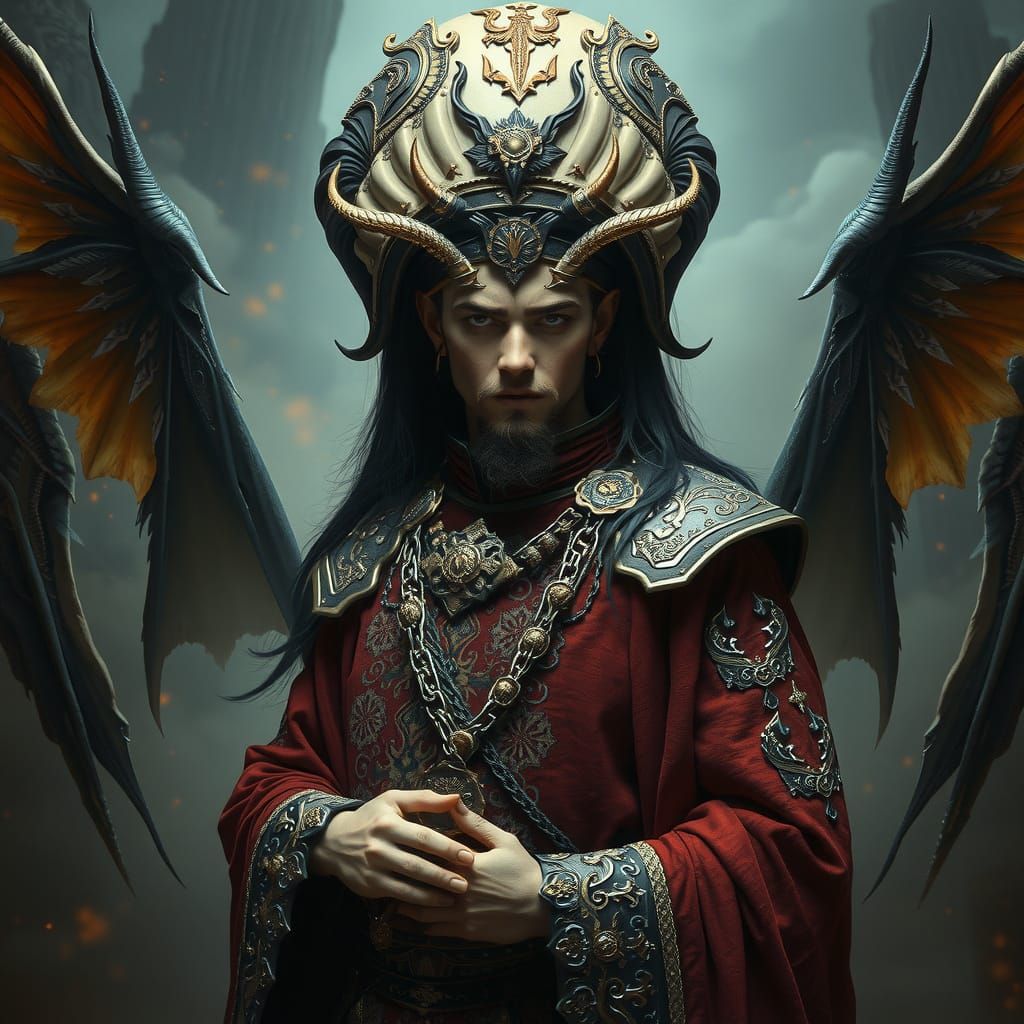 Ornate Figure in Dreamlike Biomechanical Landscape