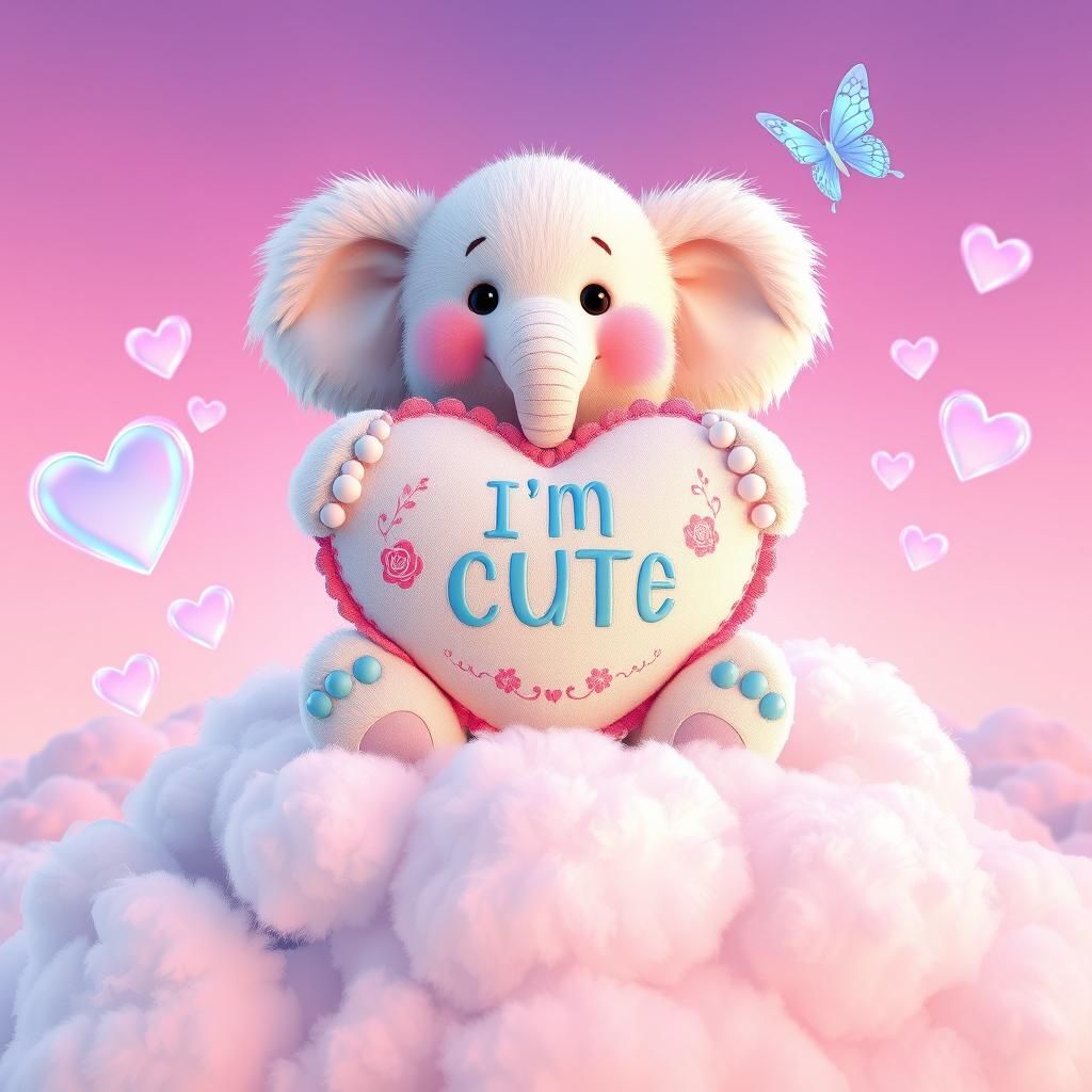 Fluffy Elephant Bear on Cloud: 3D Rendered Art