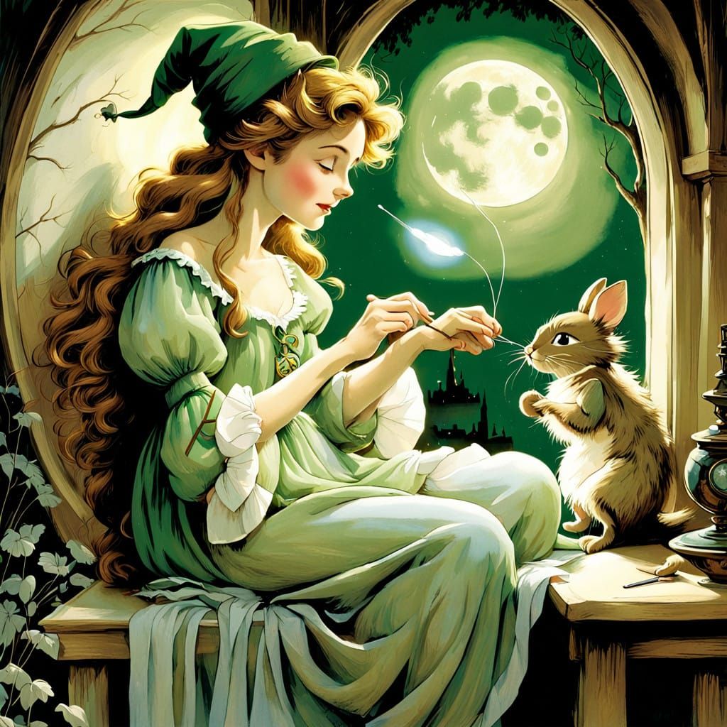 Wendy Darling Reattaches Peter Pan's Shadow in Moonlit Whims...