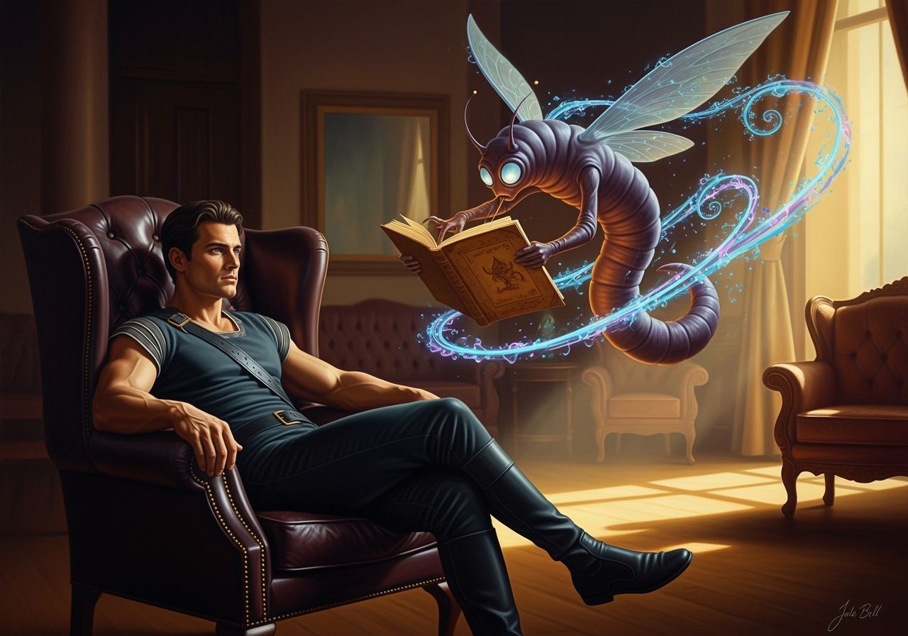 Muscular Man Reads Magical Book Painted in Bold Oil Style