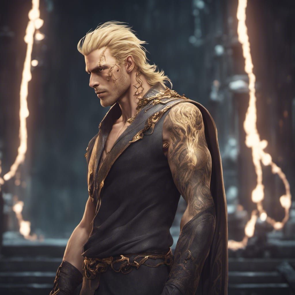 Blond Man Portrait with Chain, Detailed Matte Painting