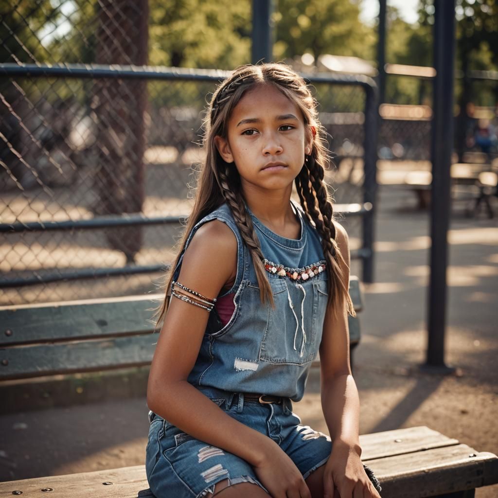Striking Portrait of Sioux Girl in Urban Park