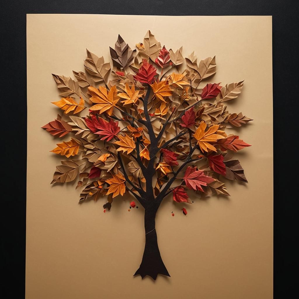 Detailed Paper and Leaf Collage of Autumn Tree