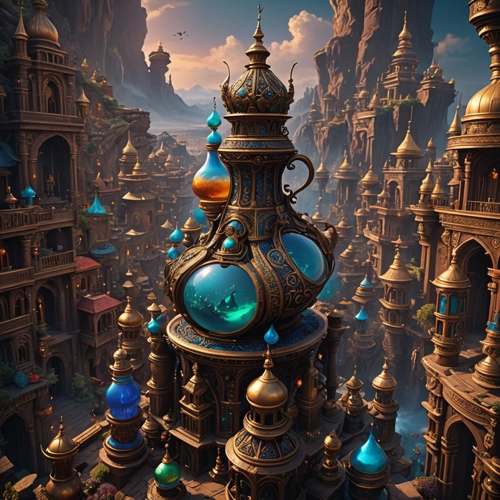 Detailed Genie Emerges as Matte Painting