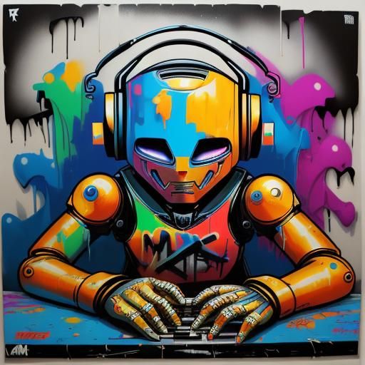 Graffiti Robot Rapper in Street Art Style