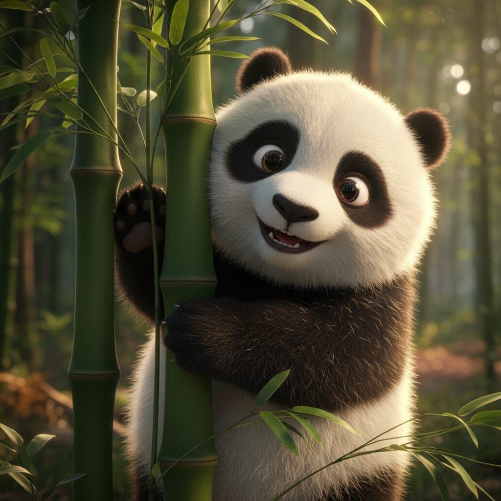 Adorable Panda Plays Peek-a-Boo in Bamboo Forest
