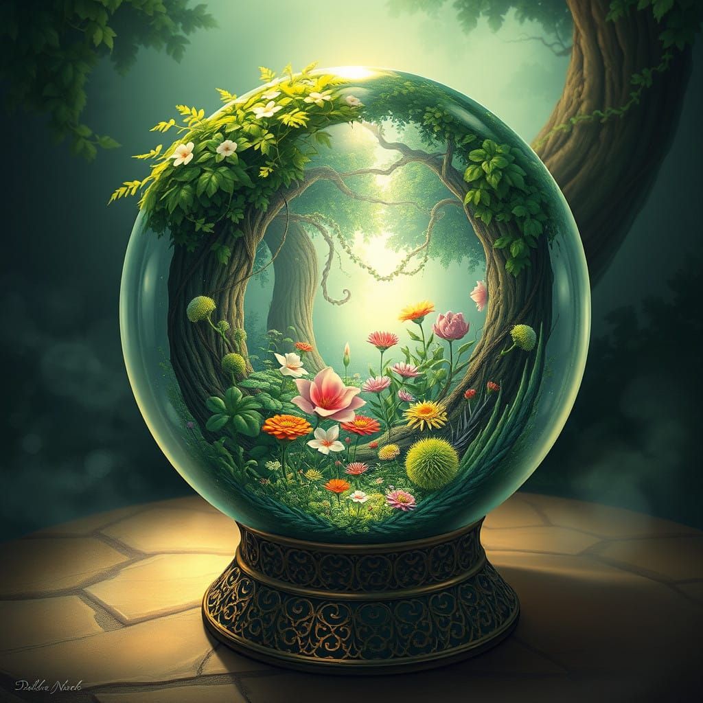 Whimsical Garden Within a Crystal Orb