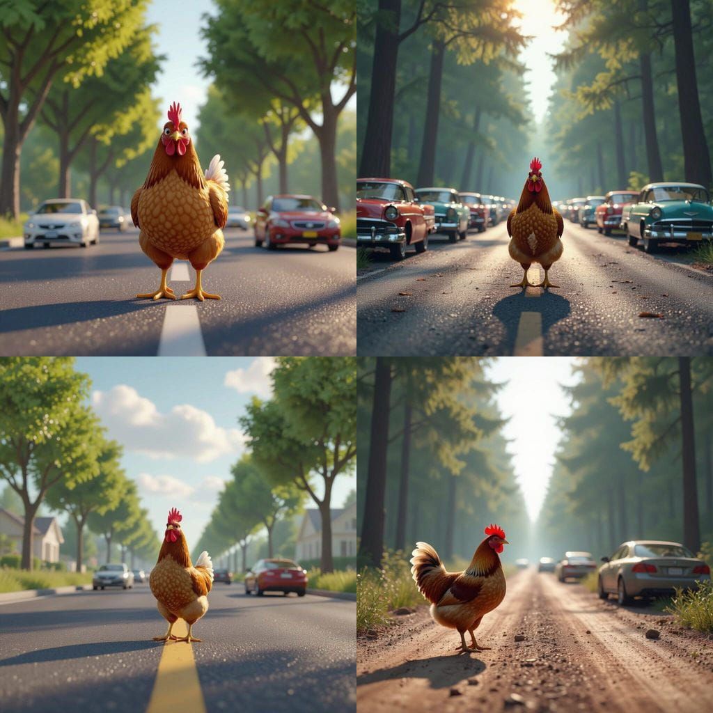 Chicken Crossing Road in Epic 3D Game Cinematic Style