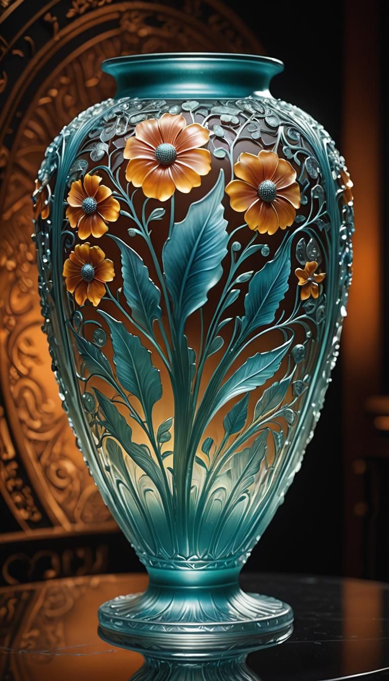 Opalescent Lalique Vase in Art Nouveau Style