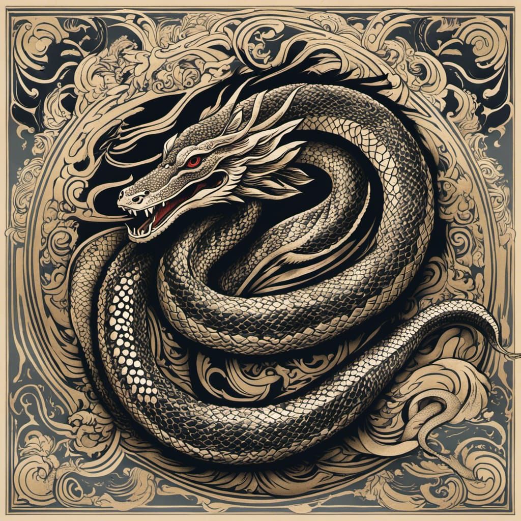 Anaconda Dragon Transformation in Graphic Style