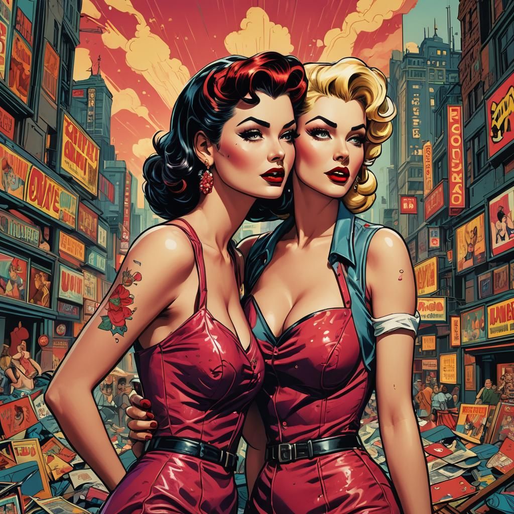 Pop Art Comic Book: Two Pin-Up Lovers
