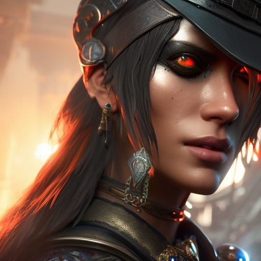 Beautiful Pirate Woman Portrait in Digital Art Style