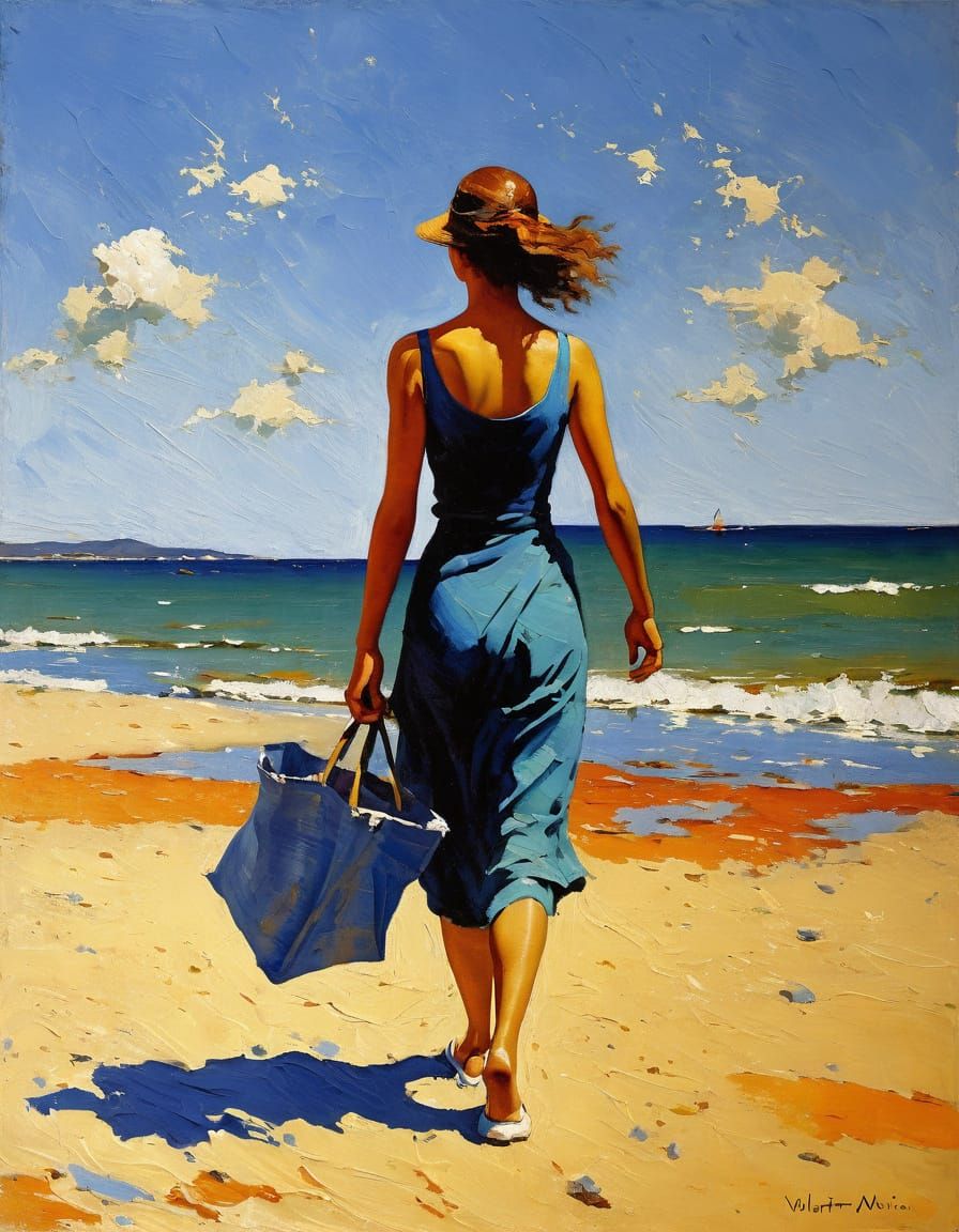 Woman at Beach in Abstract Complementary Colors