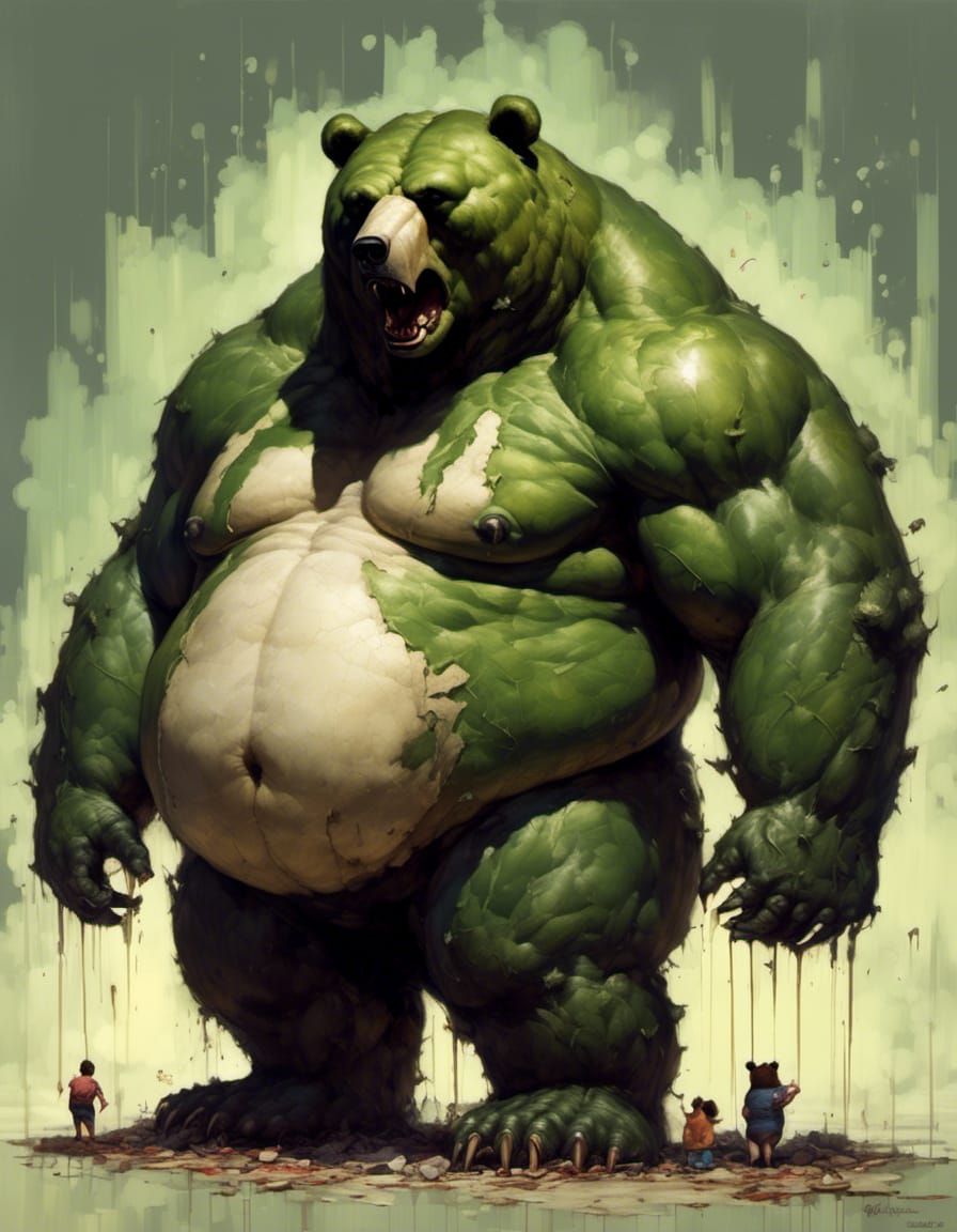 Obese Bear Incredible Hulk Portrait