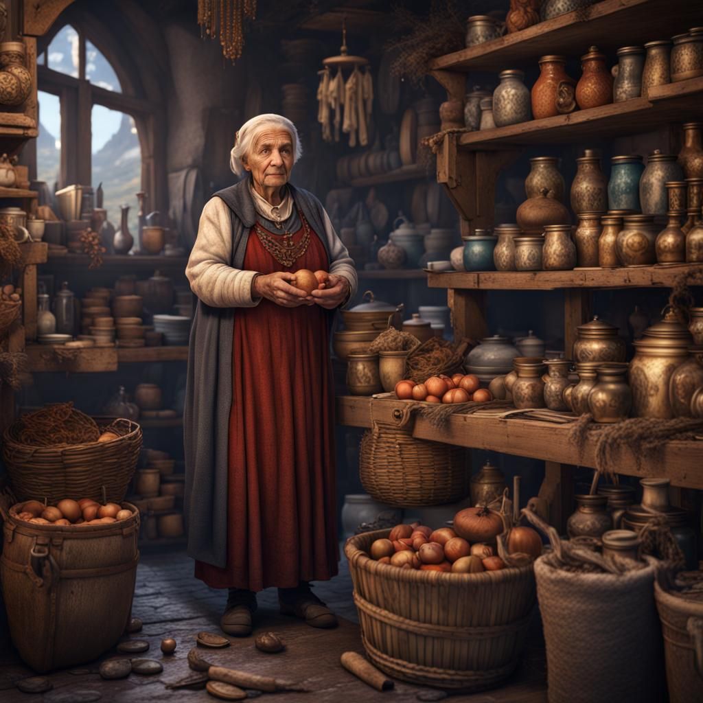Medieval Romani Shopkeeper's Store: Detailed Matte Painting