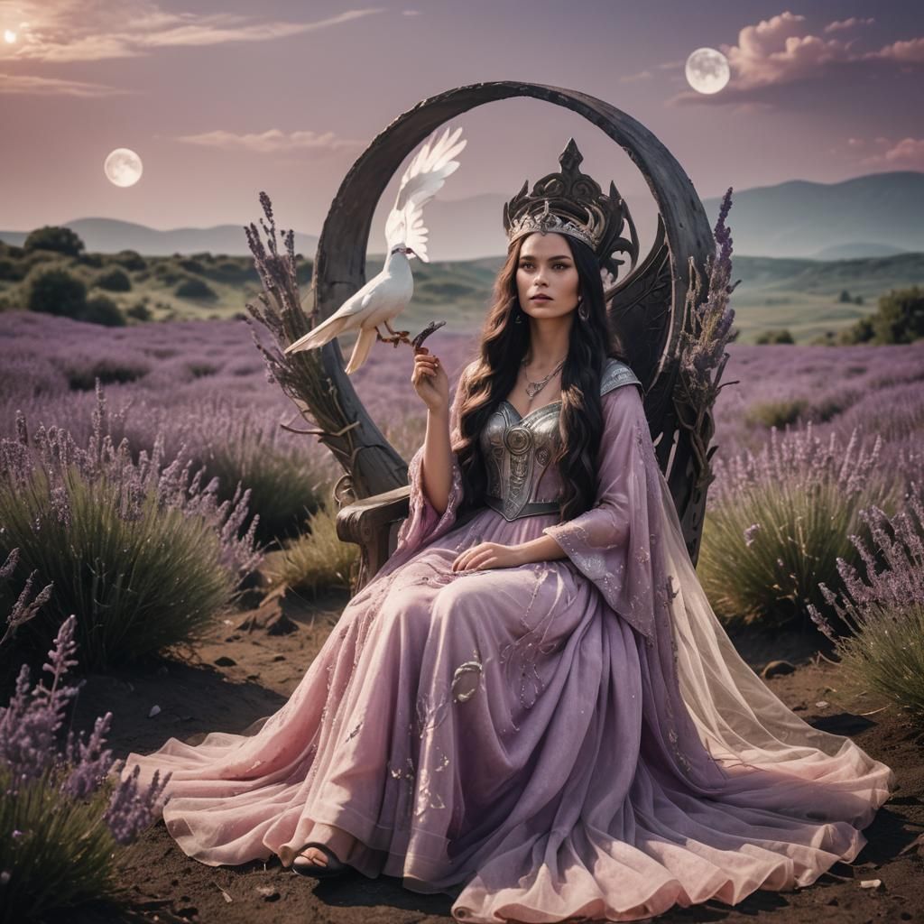 Norse Goddess on Moon with White Dove