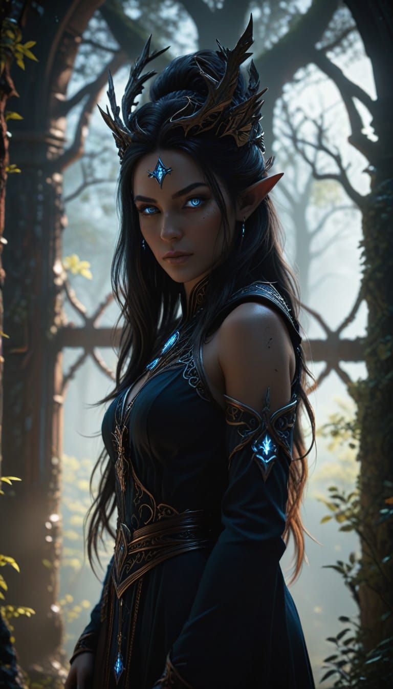 Ethereal Elf Mage in Majestic Forest Sanctuary