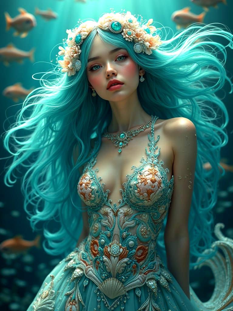 Underwater Utopia: Merfolk Portrait in Digital Art Style