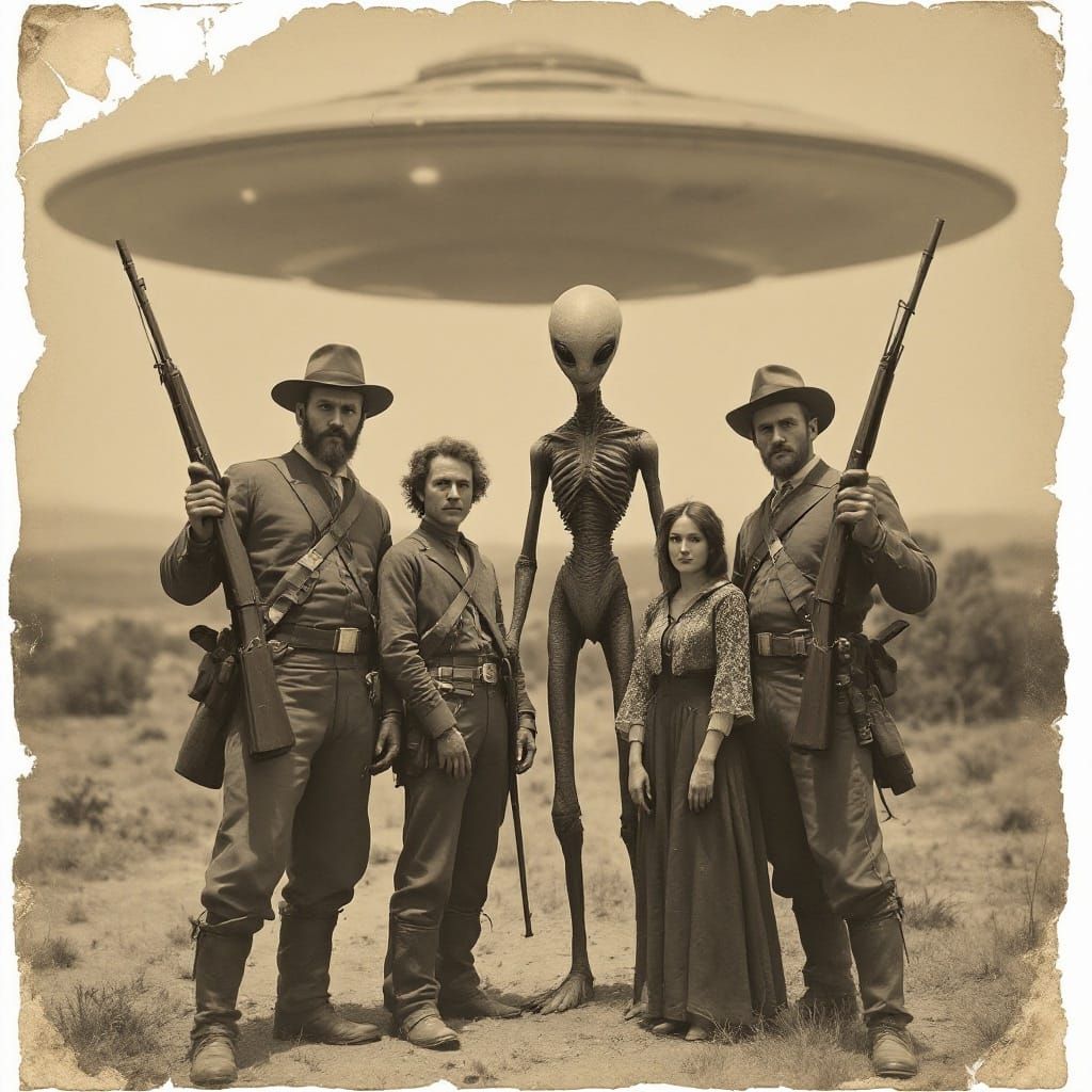 Vintage Western Frontier Photograph with Mysterious Alien En...