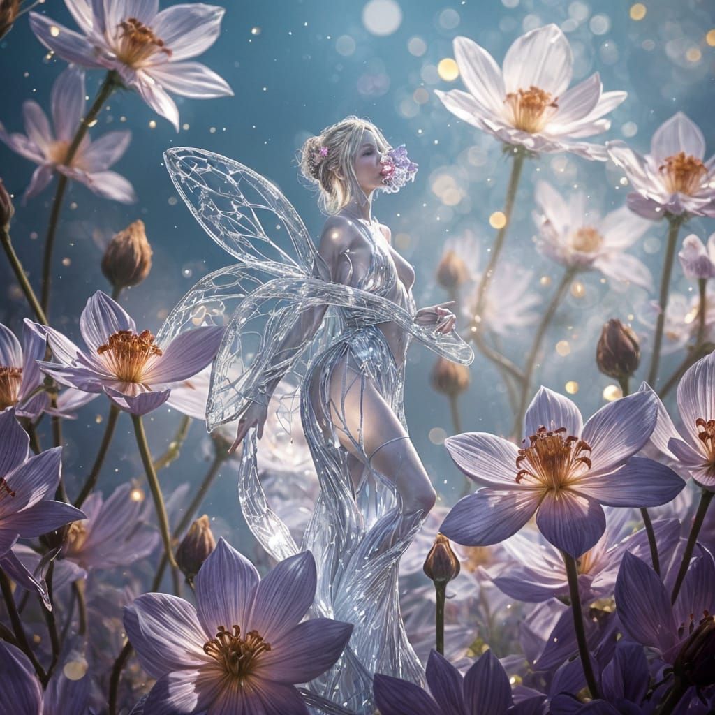 Crystal Dryad in Surreal Glass World