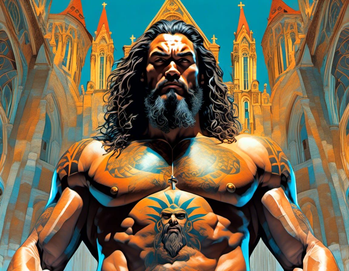 Jason Momoa as Tattooed Preacher in Miyazaki Style