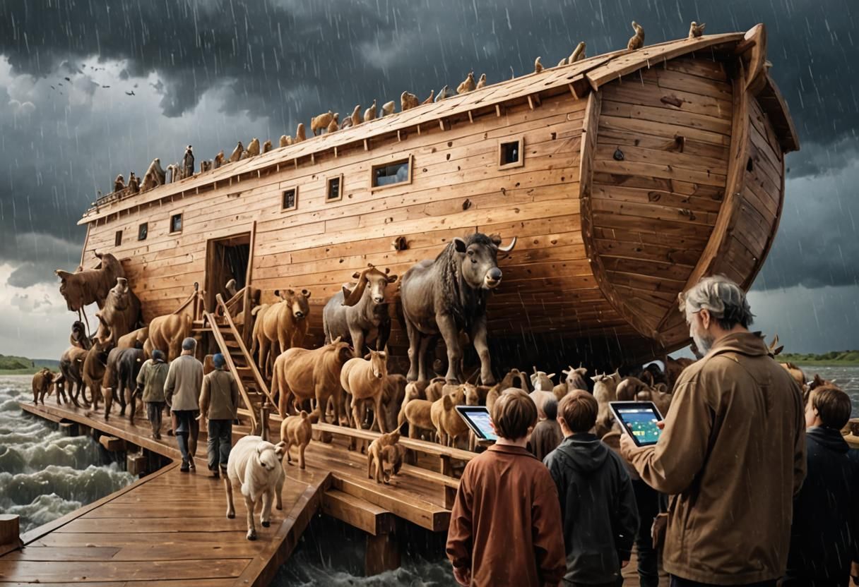 Noah's Ark: Animals Boarding in Digital Illustration