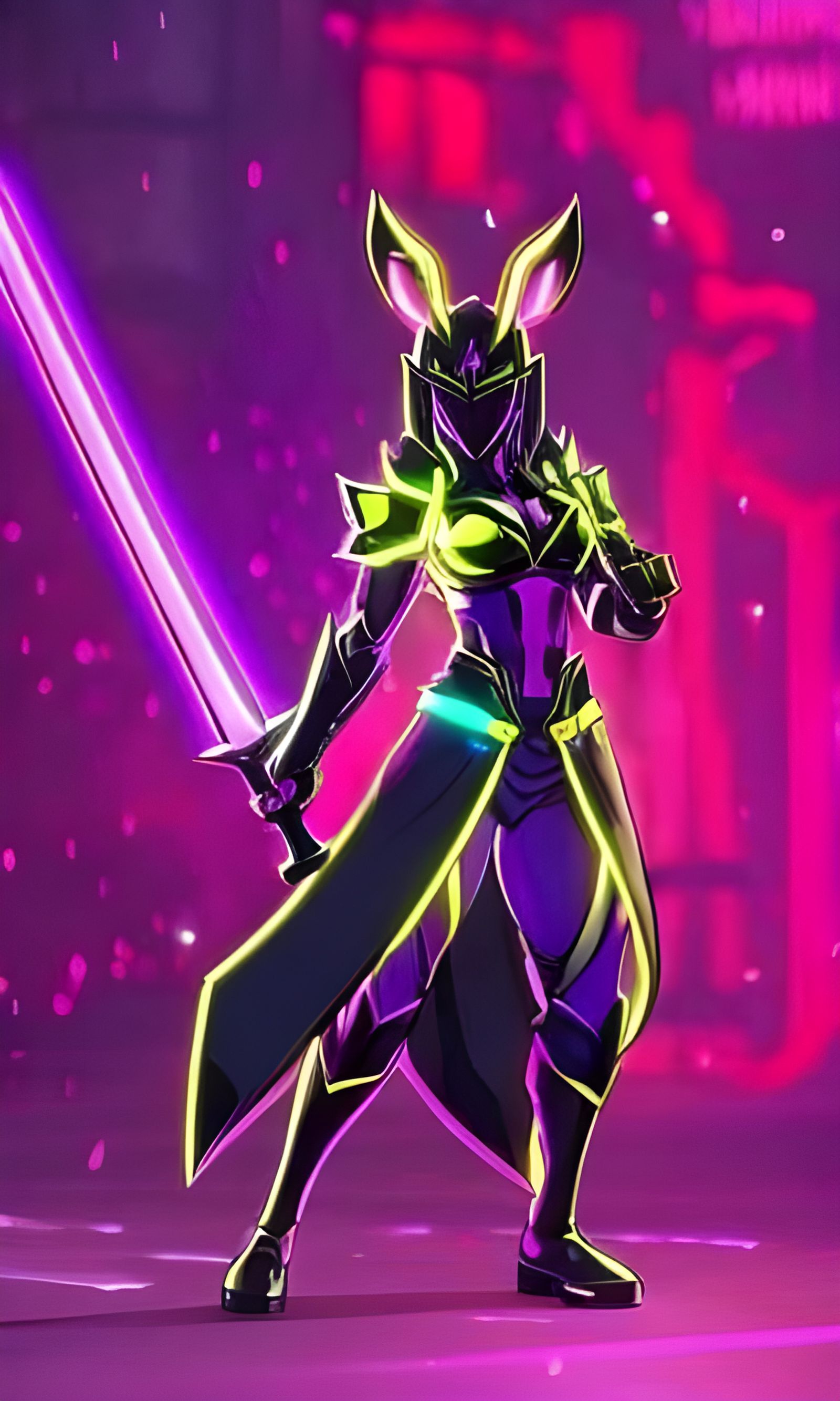 Cyberpunk Samurai Rabbit in Neon Light