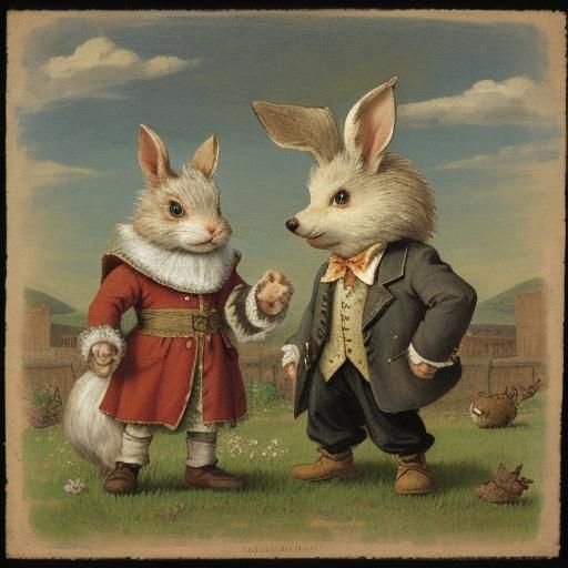 Rabbit and Hedgehog Portrait in Classical Style