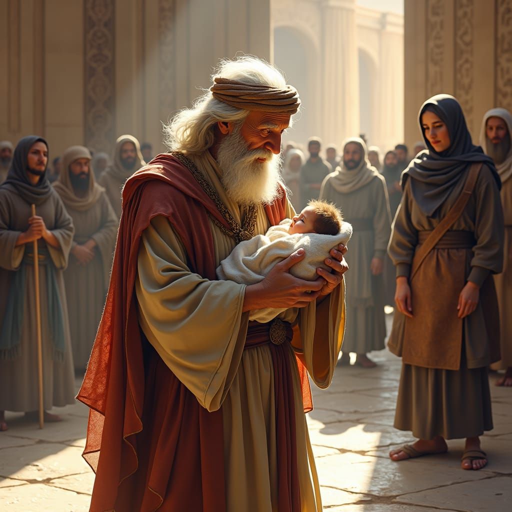 Simeon's Temple Encounter: A Byzantine-Inspired Scene