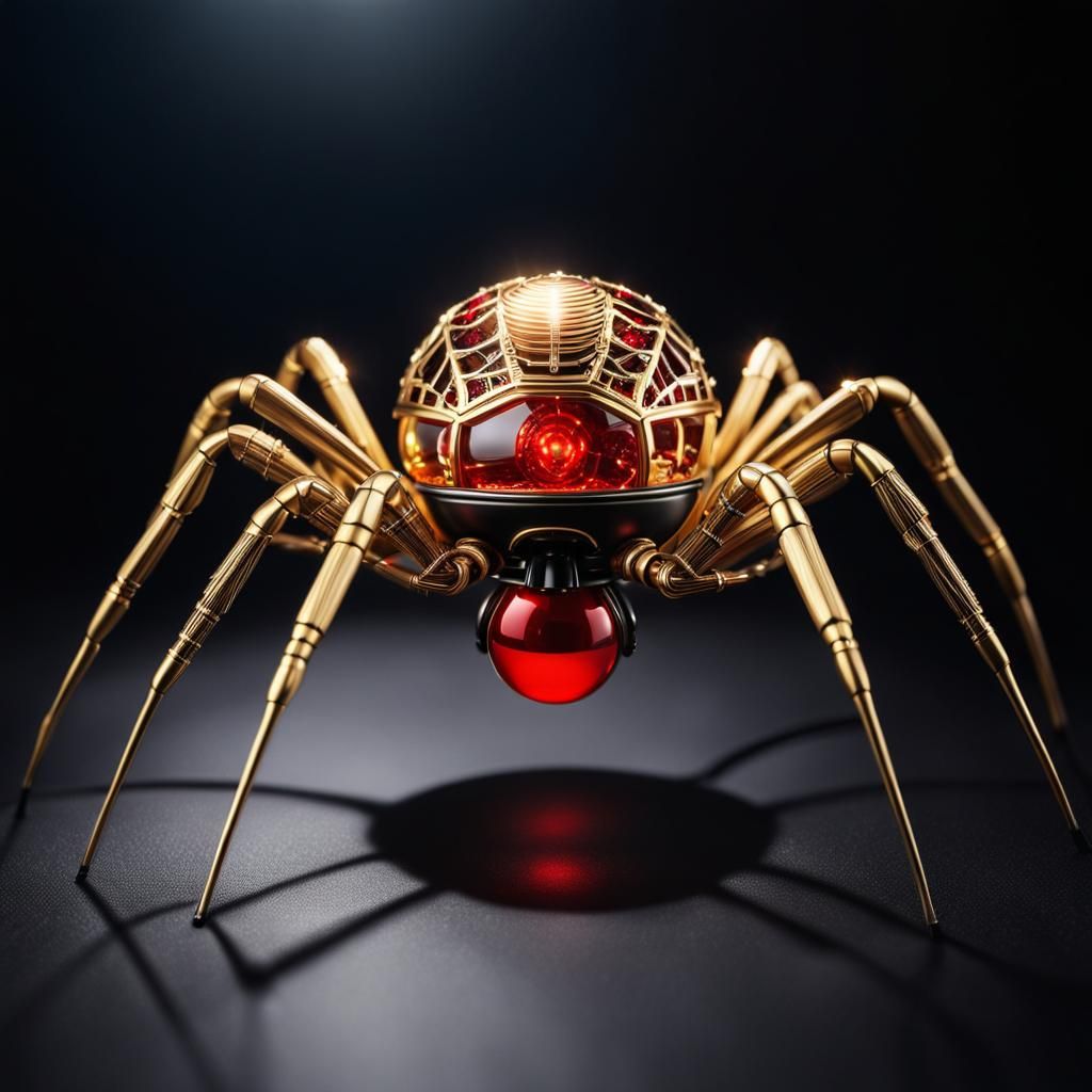 Golden Cyborg Spider with Ceramic Head