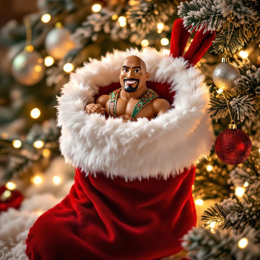Dwayne Johnson as a Christmas Figurine in a Stocking