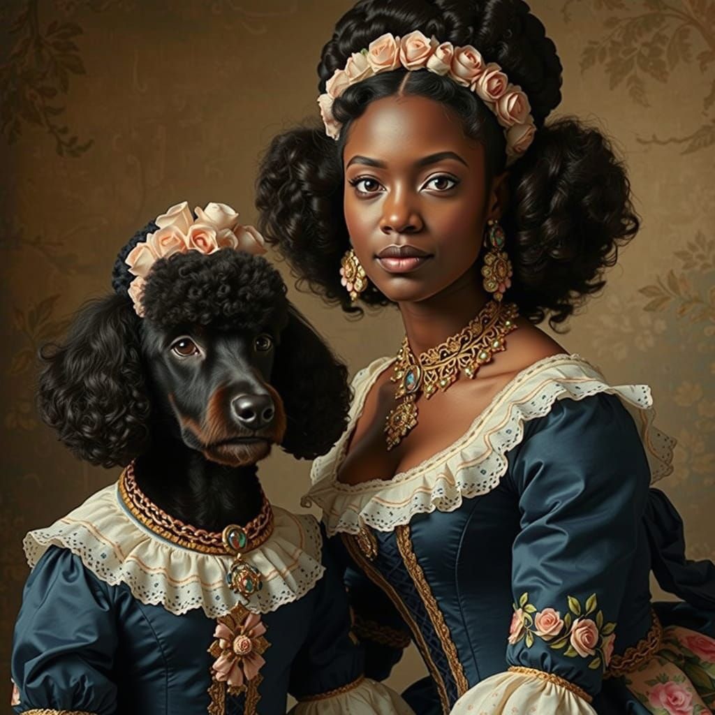 Baroque Baroness and Poodle with Matching Hair